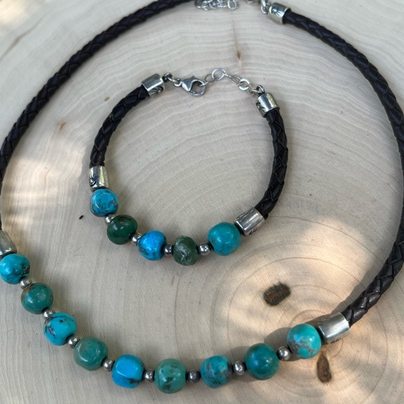 Dakota West Shube 15 1/2” Sterling Turquoise Brown Braided Necklace and bracelet - Picture 9 of 10